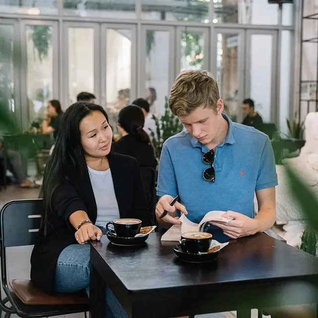 People in a cafe or co-working space